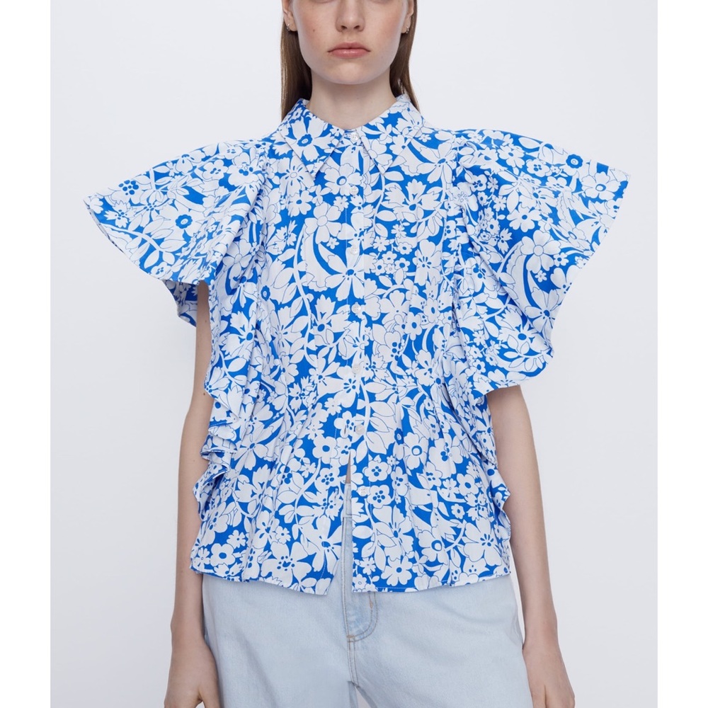 Zara Organic Cotton Printed Poplin Top.